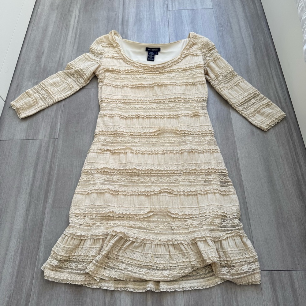 Max Edition Cream Ruffle Textured Dress